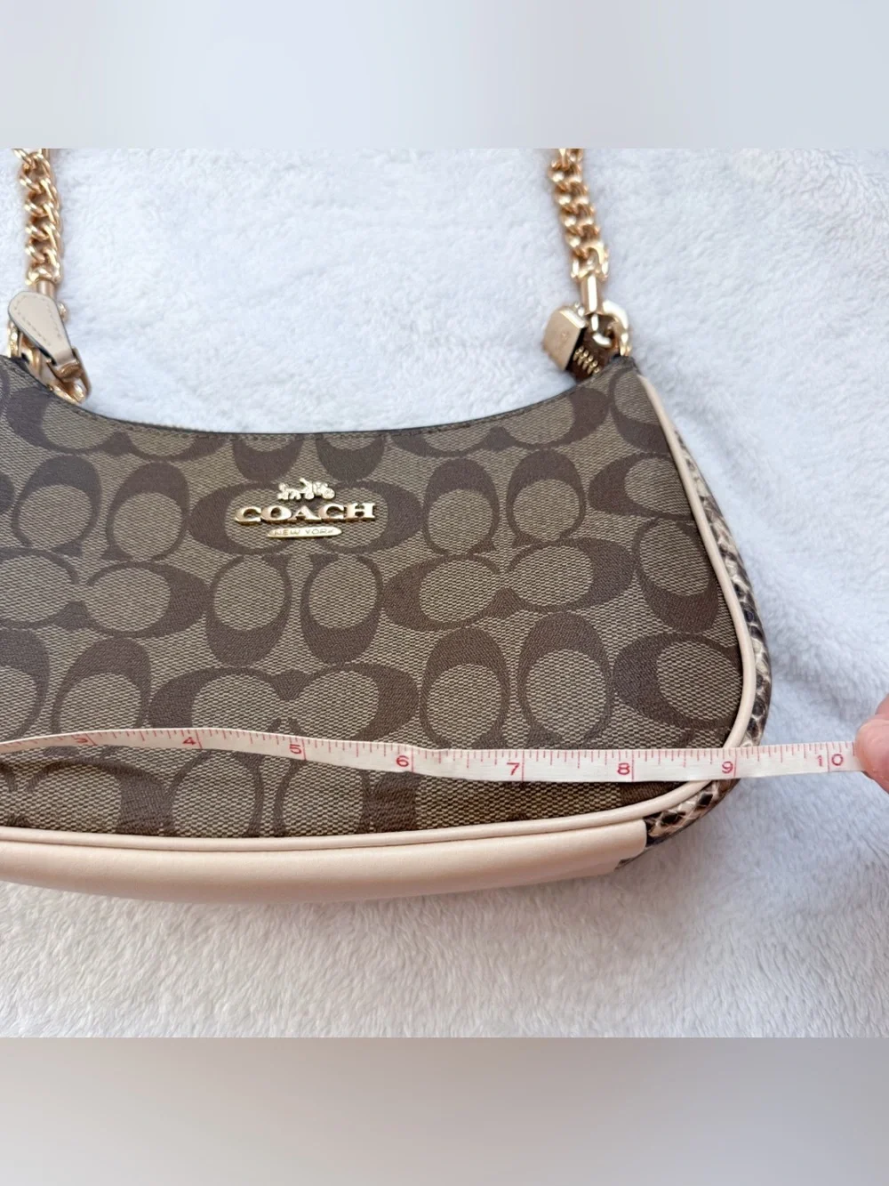Coach Teri Shoulder Bag CC323 in Signature Canvas/Embossed Snakeskin EUC